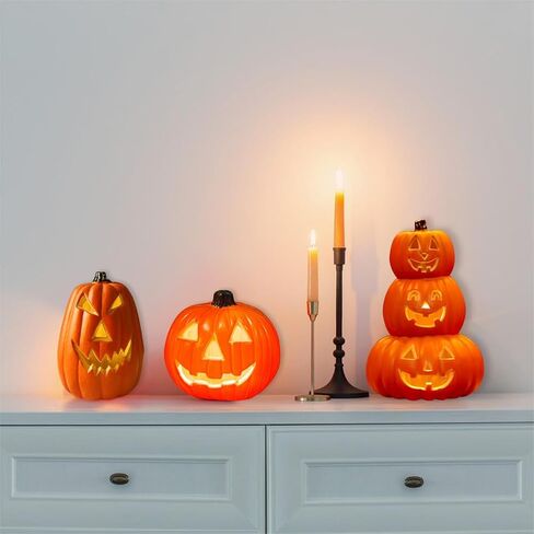 1PC Halloween Pumpkin Jack-o-Lantern Light Up Pumpkins with Unique 3 Tiers Design Pumpkin Skull Lamp -Not Include The Battery Halloween Decor for Indoor Outdoor in Kuwait