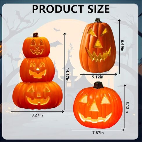 1PC Halloween Pumpkin Jack-o-Lantern Light Up Pumpkins with Unique 3 Tiers Design Pumpkin Skull Lamp -Not Include The Battery Halloween Decor for Indoor Outdoor in Kuwait