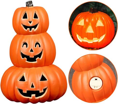 1PC Halloween Pumpkin Jack-o-Lantern Light Up Pumpkins with Unique 3 Tiers Design Pumpkin Skull Lamp -Not Include The Battery Halloween Decor for Indoor Outdoor in Kuwait