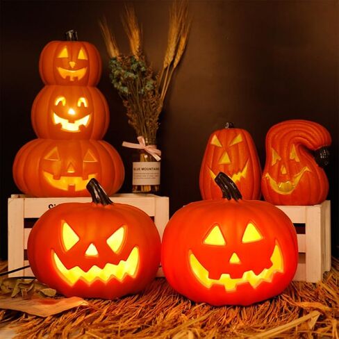 1PC Halloween Pumpkin Jack-o-Lantern Light Up Pumpkins with Unique 3 Tiers Design Pumpkin Skull Lamp -Not Include The Battery Halloween Decor for Indoor Outdoor in Kuwait