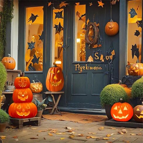 1PC Halloween Pumpkin Jack-o-Lantern Light Up Pumpkins with Unique 3 Tiers Design Pumpkin Skull Lamp -Not Include The Battery Halloween Decor for Indoor Outdoor in Kuwait