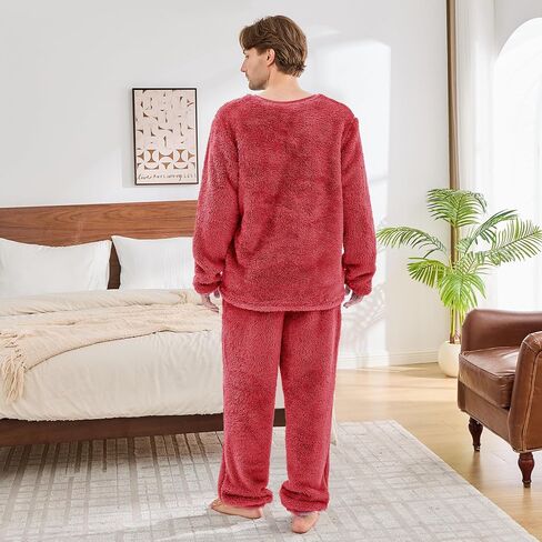 مجموعة بيجامات Fleece Mens ، مجموعات PJs الكبار الكبار والطويل القامة مع قمم وأسفلات غامضة دافئة ناعمة الشتاء ملابس الشتاء in Kuwait