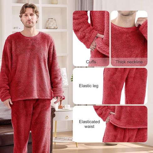 مجموعة بيجامات Fleece Mens ، مجموعات PJs الكبار الكبار والطويل القامة مع قمم وأسفلات غامضة دافئة ناعمة الشتاء ملابس الشتاء in Kuwait