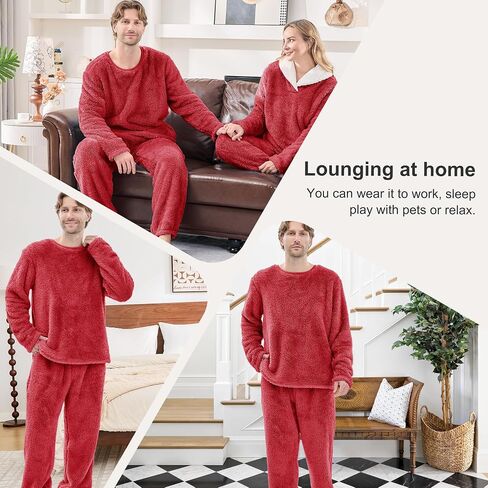 مجموعة بيجامات Fleece Mens ، مجموعات PJs الكبار الكبار والطويل القامة مع قمم وأسفلات غامضة دافئة ناعمة الشتاء ملابس الشتاء in Kuwait