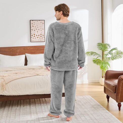 مجموعة بيجامات Fleece Mens ، مجموعات PJs الكبار الكبار والطويل القامة مع قمم وأسفلات غامضة دافئة ناعمة الشتاء ملابس الشتاء in Kuwait
