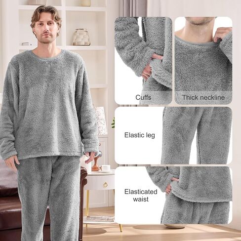 مجموعة بيجامات Fleece Mens ، مجموعات PJs الكبار الكبار والطويل القامة مع قمم وأسفلات غامضة دافئة ناعمة الشتاء ملابس الشتاء in Kuwait