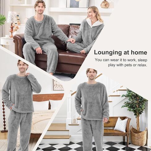 مجموعة بيجامات Fleece Mens ، مجموعات PJs الكبار الكبار والطويل القامة مع قمم وأسفلات غامضة دافئة ناعمة الشتاء ملابس الشتاء in Kuwait