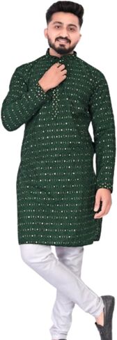 Men's Embroidered Sequined Kurta with White Pyjama Set Indian Traditional Party Wear Outfit-Ethinic Wear in Saudi Arabia