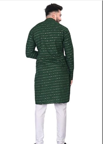 Men's Embroidered Sequined Kurta with White Pyjama Set Indian Traditional Party Wear Outfit-Ethinic Wear in Saudi Arabia