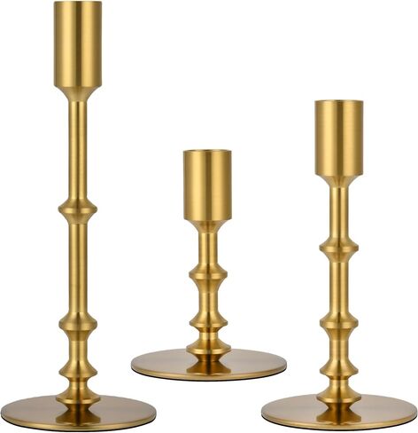 Candlestick Holders for Taper Candles, Brushed Brass Gold Candle Stick Holders Decor, Taper Candle Holder Set for Table Mantel Wedding Dinning Anniversary in Saudi Arabia