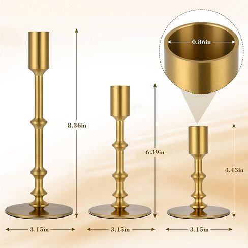 Candlestick Holders for Taper Candles, Brushed Brass Gold Candle Stick Holders Decor, Taper Candle Holder Set for Table Mantel Wedding Dinning Anniversary in Saudi Arabia