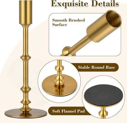 Candlestick Holders for Taper Candles, Brushed Brass Gold Candle Stick Holders Decor, Taper Candle Holder Set for Table Mantel Wedding Dinning Anniversary in Saudi Arabia