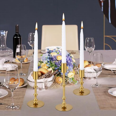 Candlestick Holders for Taper Candles, Brushed Brass Gold Candle Stick Holders Decor, Taper Candle Holder Set for Table Mantel Wedding Dinning Anniversary in Saudi Arabia