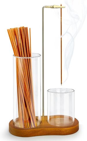 2 in 1 Incense Holder for Sticks, Dual-Purpose Incense Holder with Glass Ash Catcher, Anti-Ash Flying Burner and Organizer, Meditation Yoga Spa Home Decor for Sticks Cones(Wood, Dark Brown) in Saudi Arabia