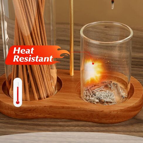 2 in 1 Incense Holder for Sticks, Dual-Purpose Incense Holder with Glass Ash Catcher, Anti-Ash Flying Burner and Organizer, Meditation Yoga Spa Home Decor for Sticks Cones(Wood, Dark Brown) in Saudi Arabia