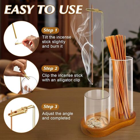 2 in 1 Incense Holder for Sticks, Dual-Purpose Incense Holder with Glass Ash Catcher, Anti-Ash Flying Burner and Organizer, Meditation Yoga Spa Home Decor for Sticks Cones(Wood, Dark Brown) in Saudi Arabia