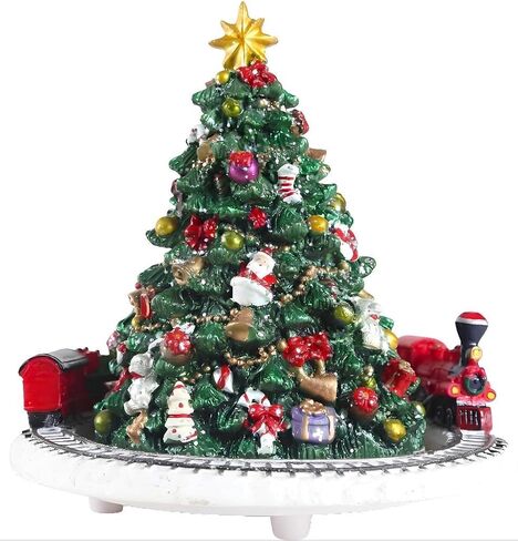شجرة عيد الميلاد الموسيقية Lighthead مع Santa Santa Sleigh & Reindeer - تلعب ألحان العطلات الكلاسيكية - زخرفة مربع موسيقى polyresin in Saudi Arabia
