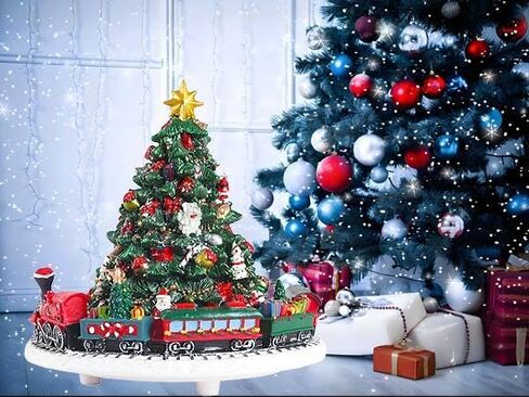 شجرة عيد الميلاد الموسيقية Lighthead مع Santa Santa Sleigh & Reindeer - تلعب ألحان العطلات الكلاسيكية - زخرفة مربع موسيقى polyresin in Saudi Arabia