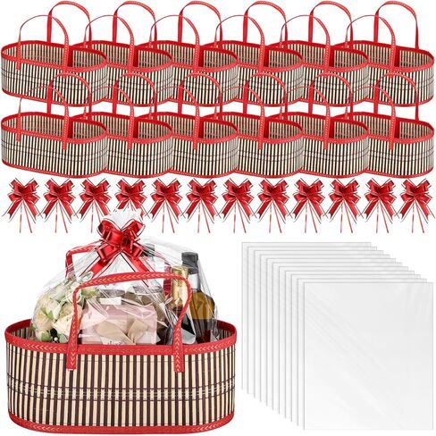 2 Sets Baskets for Gifts Empty Large Woven Bamboo Gift Basket for Christmas Baby Shower Birthday Party Empty Gift Basket with Handles 15.75 x 7.87 x 6.3 Inch, Bows and Cellophane Wrap Bags in Kuwait