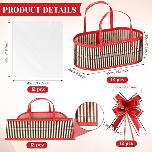 2 Sets Baskets for Gifts Empty Large Woven Bamboo Gift Basket for Christmas Baby Shower Birthday Party Empty Gift Basket with Handles 15.75 x 7.87 x 6.3 Inch, Bows and Cellophane Wrap Bags in Kuwait