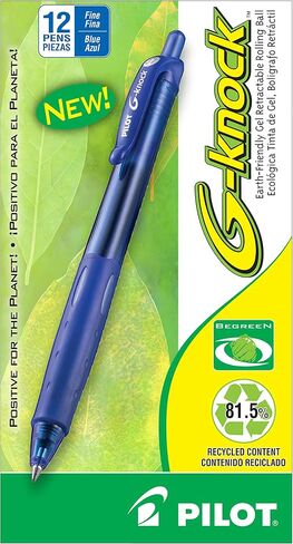 Pilot G-Knock BeGreen Refillable & Retractable Gel Ink Pens, Fine Point, Blue Ink, 12-Pack (31507) in Saudi Arabia