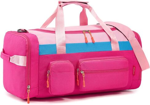 Woomada Kids Travel Duffle Bag مع مقصورة الأحذية والجيب الرطب المثالي للمدرسة والرياضة والرحلات بين عشية وضحاها (وردي) in Kuwait