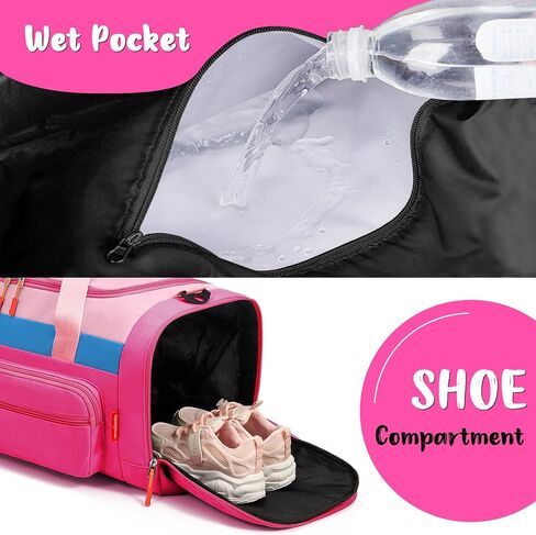 Woomada Kids Travel Duffle Bag مع مقصورة الأحذية والجيب الرطب المثالي للمدرسة والرياضة والرحلات بين عشية وضحاها (وردي) in Kuwait