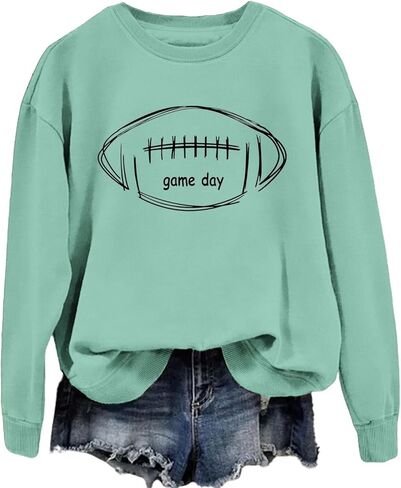 Football Sweatshirt For Women Game Day Long Sleeve Shirts Graphic Crewneck Pullover Tops, Fall Winter Sweatshirt in Saudi Arabia