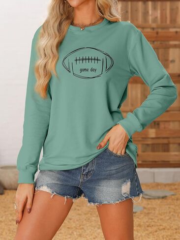 Football Sweatshirt For Women Game Day Long Sleeve Shirts Graphic Crewneck Pullover Tops, Fall Winter Sweatshirt in Saudi Arabia