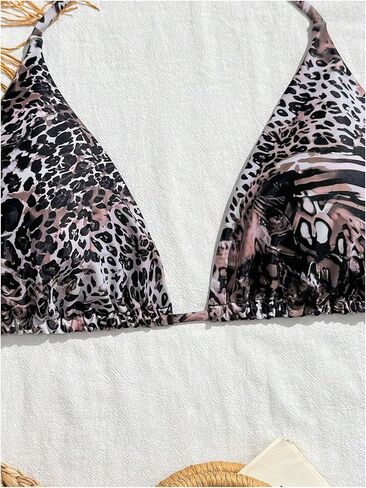 WDIRARA Women's Plus Size Leopard Print Bikini Tops Halter Triangle Bathing Suit Top in Saudi Arabia
