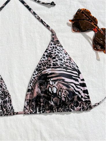 WDIRARA Women's Plus Size Leopard Print Bikini Tops Halter Triangle Bathing Suit Top in Saudi Arabia