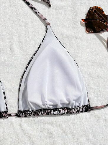 WDIRARA Women's Plus Size Leopard Print Bikini Tops Halter Triangle Bathing Suit Top in Saudi Arabia