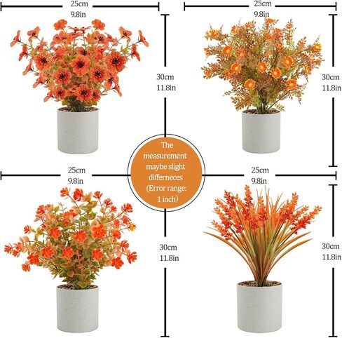 4 حزمة Fall Flowers مصطنعة النباتات الخريف محفوظة بوعاء النباتات الصغيرة نباتات صغيرة لخريف مركزية الشكر على المنضدة المنضدة الحمام مزرعة الزخارف الشكر (برتقالي) in Kuwait