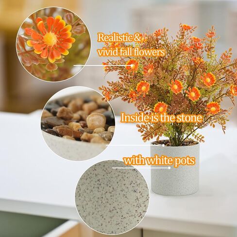 4 حزمة Fall Flowers مصطنعة النباتات الخريف محفوظة بوعاء النباتات الصغيرة نباتات صغيرة لخريف مركزية الشكر على المنضدة المنضدة الحمام مزرعة الزخارف الشكر (برتقالي) in Kuwait