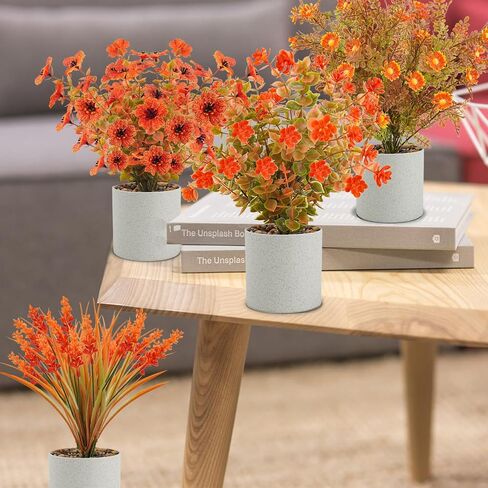 4 حزمة Fall Flowers مصطنعة النباتات الخريف محفوظة بوعاء النباتات الصغيرة نباتات صغيرة لخريف مركزية الشكر على المنضدة المنضدة الحمام مزرعة الزخارف الشكر (برتقالي) in Kuwait