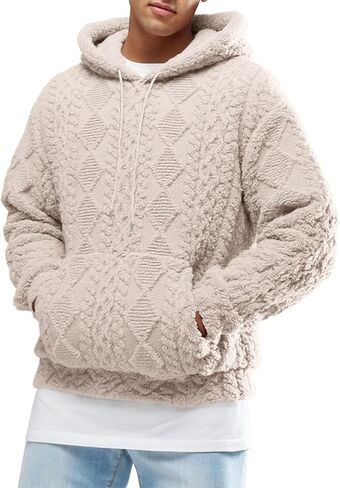 Runcati Mens غامض Sherpa Hoodie Pullover Sweatshirts طويلة الأكمام الأمامية الجيب الخريف الشتاء محرك الملابس المحكم in Saudi Arabia