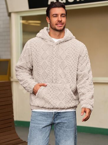 Runcati Mens غامض Sherpa Hoodie Pullover Sweatshirts طويلة الأكمام الأمامية الجيب الخريف الشتاء محرك الملابس المحكم in Saudi Arabia