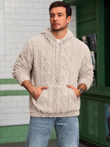 Runcati Mens غامض Sherpa Hoodie Pullover Sweatshirts طويلة الأكمام الأمامية الجيب الخريف الشتاء محرك الملابس المحكم in Saudi Arabia