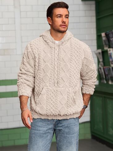 Runcati Mens غامض Sherpa Hoodie Pullover Sweatshirts طويلة الأكمام الأمامية الجيب الخريف الشتاء محرك الملابس المحكم in Saudi Arabia