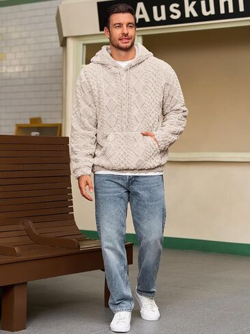 Runcati Mens غامض Sherpa Hoodie Pullover Sweatshirts طويلة الأكمام الأمامية الجيب الخريف الشتاء محرك الملابس المحكم in Saudi Arabia