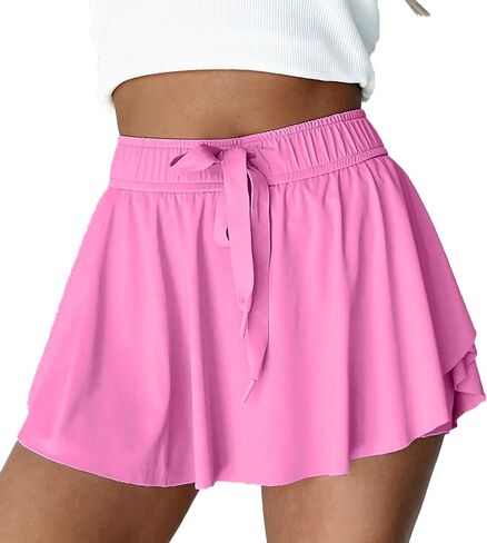 Women's High-Waist Tennis Skirt with Built-in Shorts – Asymmetrical Pleated Ruffle, Golf & Athletic, Drawstring Bow in Saudi Arabia