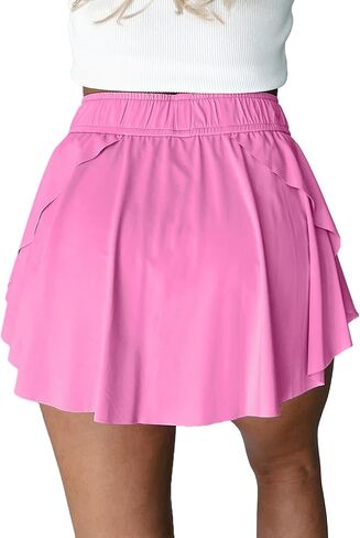 Women's High-Waist Tennis Skirt with Built-in Shorts – Asymmetrical Pleated Ruffle, Golf & Athletic, Drawstring Bow in Saudi Arabia