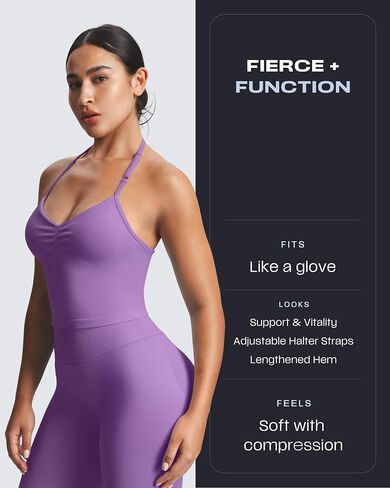 Aoxjox Workout Seamless Sleeveless for Women Adjustable Halter Impact Longline Strappy Top Gym Yoga Crop Tanks in Saudi Arabia