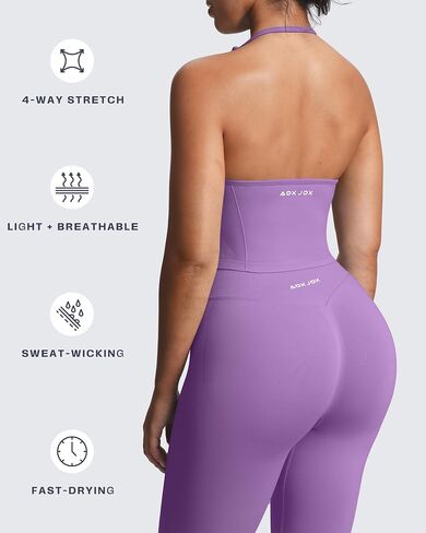 Aoxjox Workout Seamless Sleeveless for Women Adjustable Halter Impact Longline Strappy Top Gym Yoga Crop Tanks in Saudi Arabia