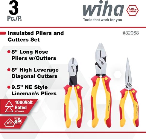 Wiha 32968 3 Piece Insulated Industrial Grip Pliers and Cutters Set, Red in Saudi Arabia