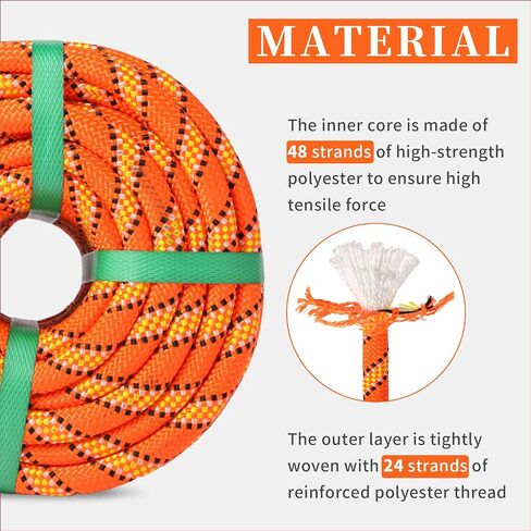 Arborist Rope Climbing Rope Swing for Tree(1/2in x 100ft) Logging Rope 48 Strands for Pull, Swing, Knot (Orange) in Saudi Arabia
