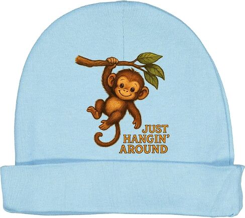 inktastic Cute Monkey Just Hangin' Around Illustration Baby Beanie Hat in Saudi Arabia