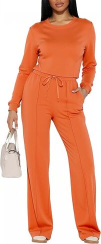 Clocor Womens 2 Outsits Suitsuit - تعرق العرق وضعت سروال ساق عريض على الأكمام الطويلة مع جيوب in Kuwait