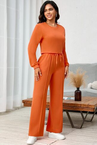 Clocor Womens 2 Outsits Suitsuit - تعرق العرق وضعت سروال ساق عريض على الأكمام الطويلة مع جيوب in Kuwait