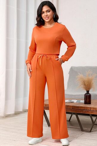 Clocor Womens 2 Outsits Suitsuit - تعرق العرق وضعت سروال ساق عريض على الأكمام الطويلة مع جيوب in Kuwait